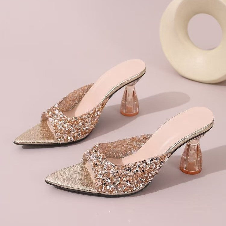 Galaxy Star Silver Rhinestone Crystal Heel Sandals