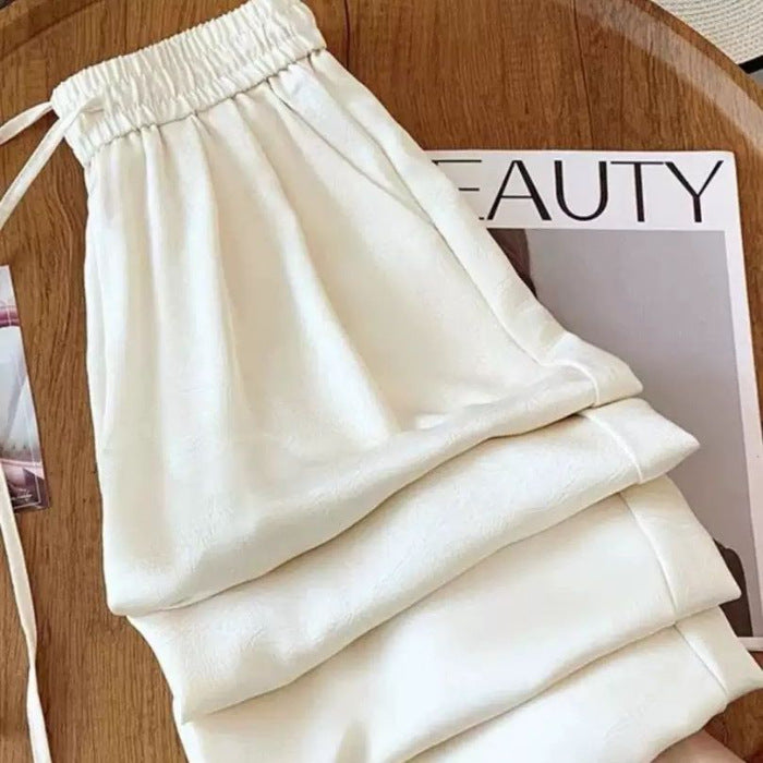 Slimming Printed Ice Silk Satin Pants