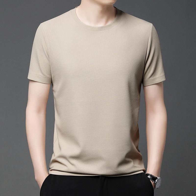 Waffle Short-sleeved T-shirt For Men Loose Crew Neck Top
