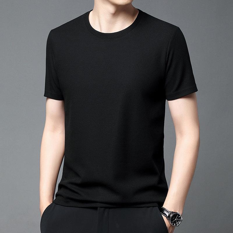 Waffle Short-sleeved T-shirt For Men Loose Crew Neck Top