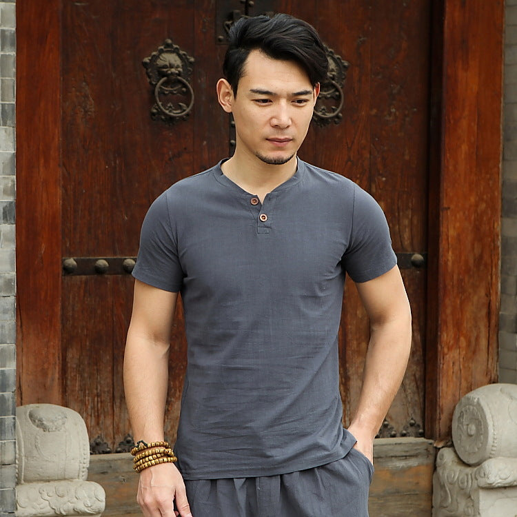 Summer Linen Short-Sleeved T-Shirt Men's Top