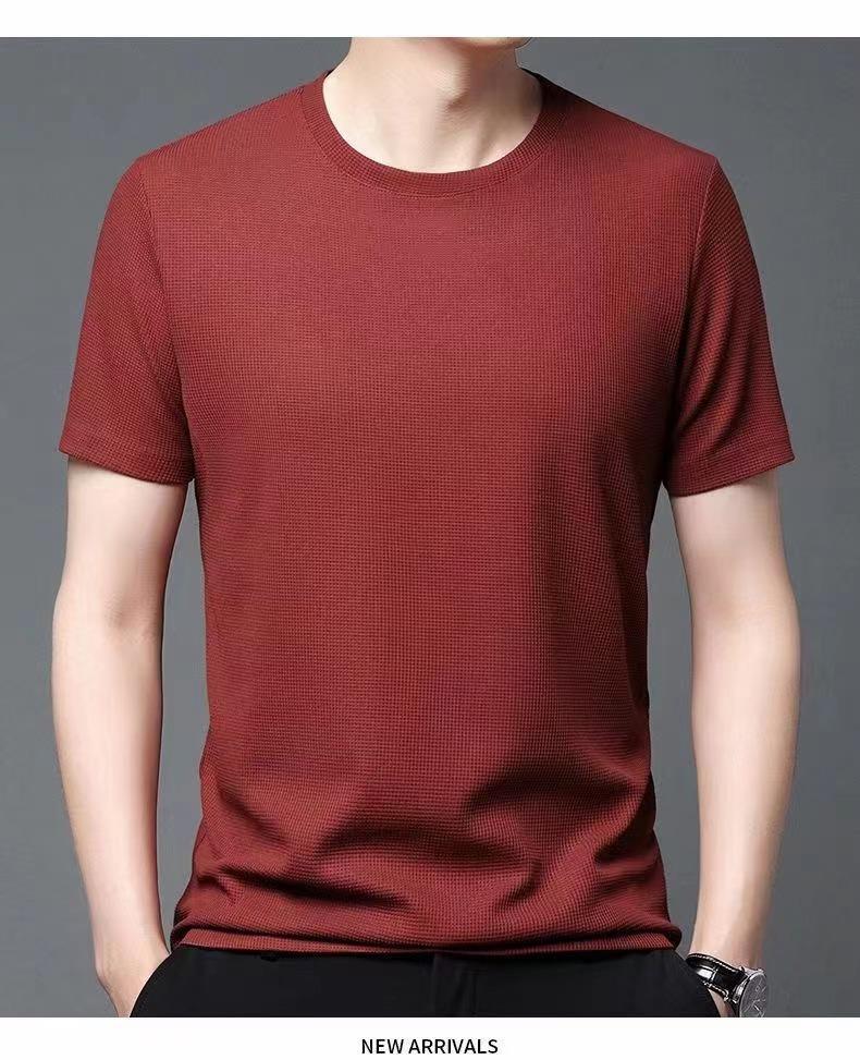 Waffle Short-sleeved T-shirt For Men Loose Crew Neck Top
