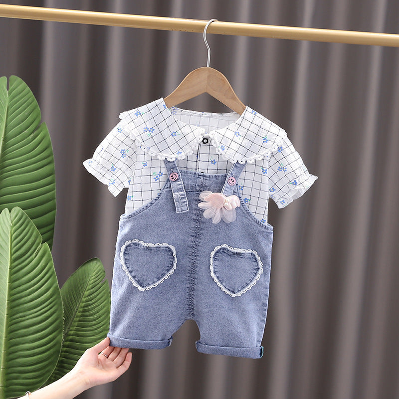 Shirt Short Sleeve Bib Clothes Children's Summer Two Piece Set