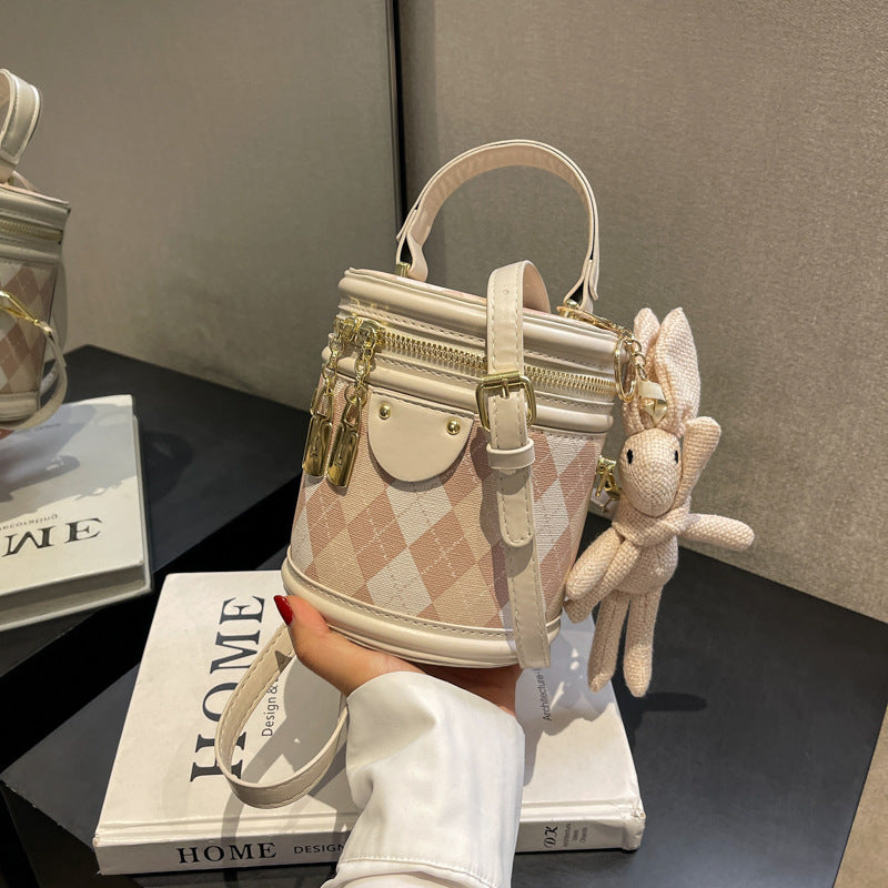 Textured Rhombus Portable Bucket Bag Cylindrical