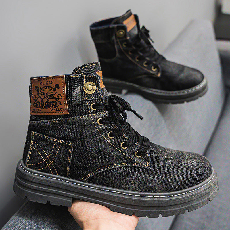 Plus Size Men's Mid-top Denim Casual All-matching Work Clothes Martin Boots