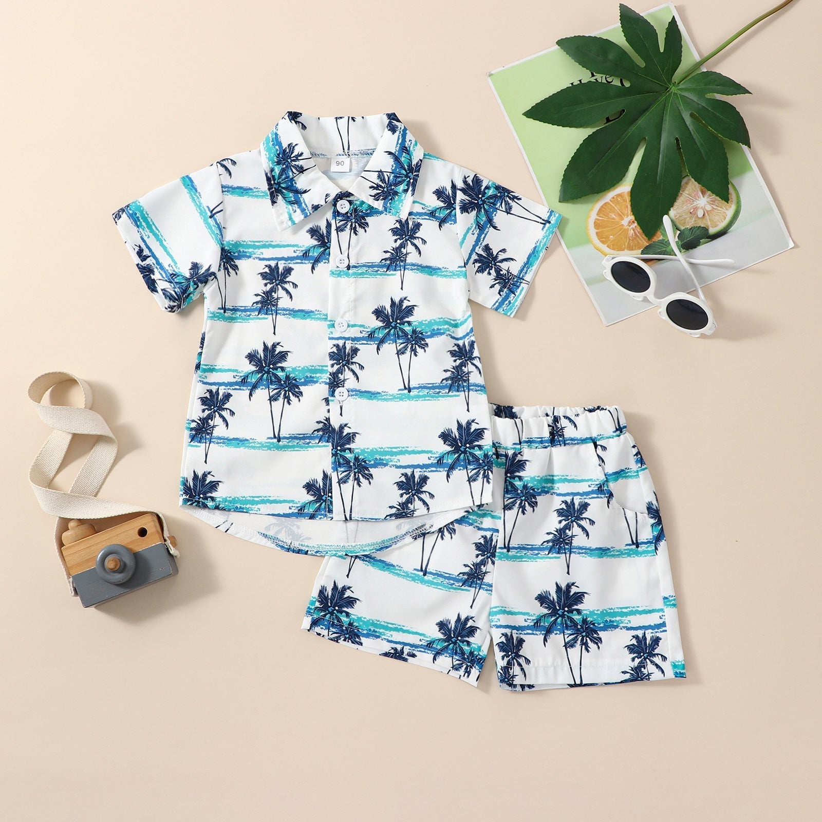 Boys' Summer Short Sleeve Printed Shirt Suit Summer Children's Beach Hawaii Holiday New Suit In Stock