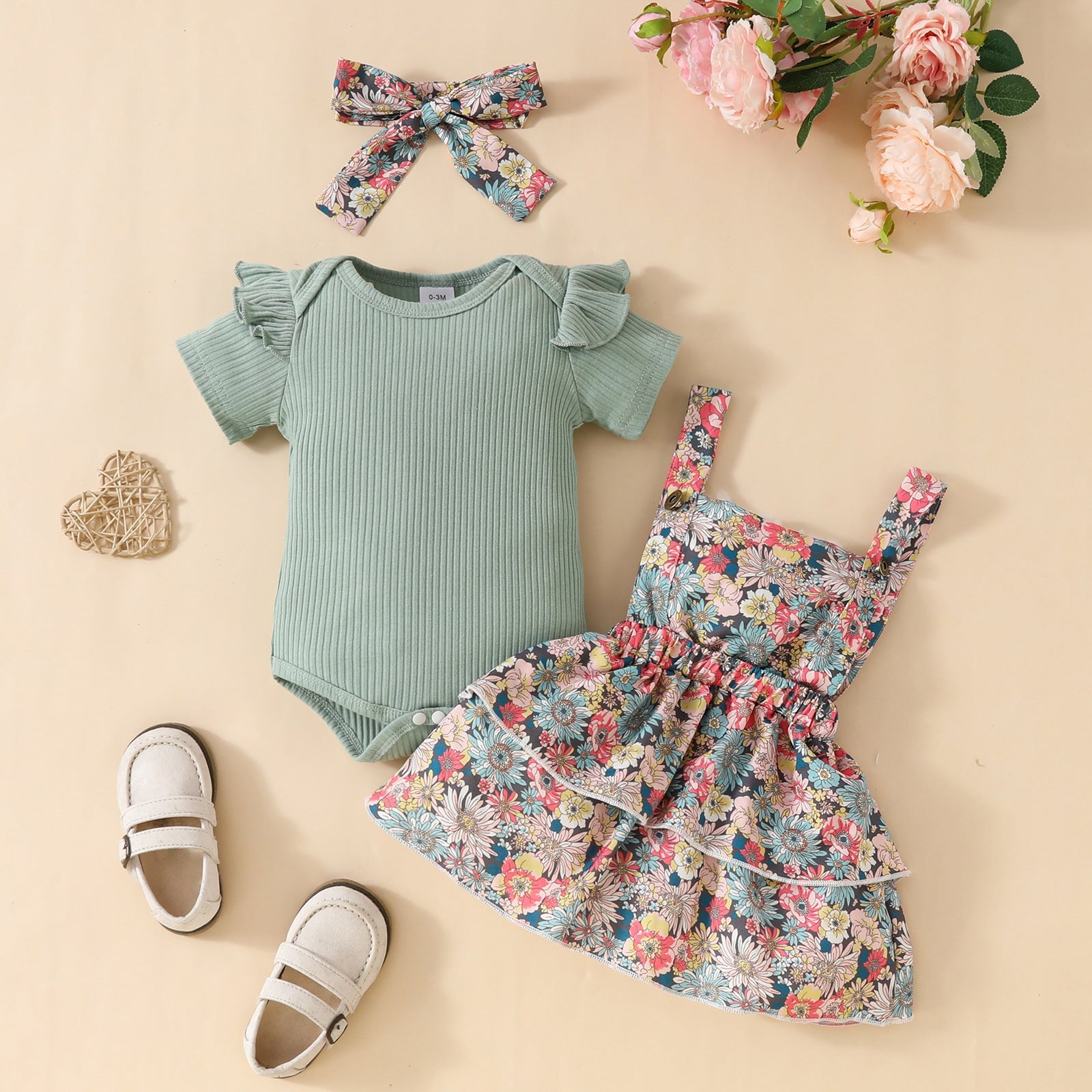 Newborn Short Sleeve Triangle Rompers Suspender Skirt Outfit