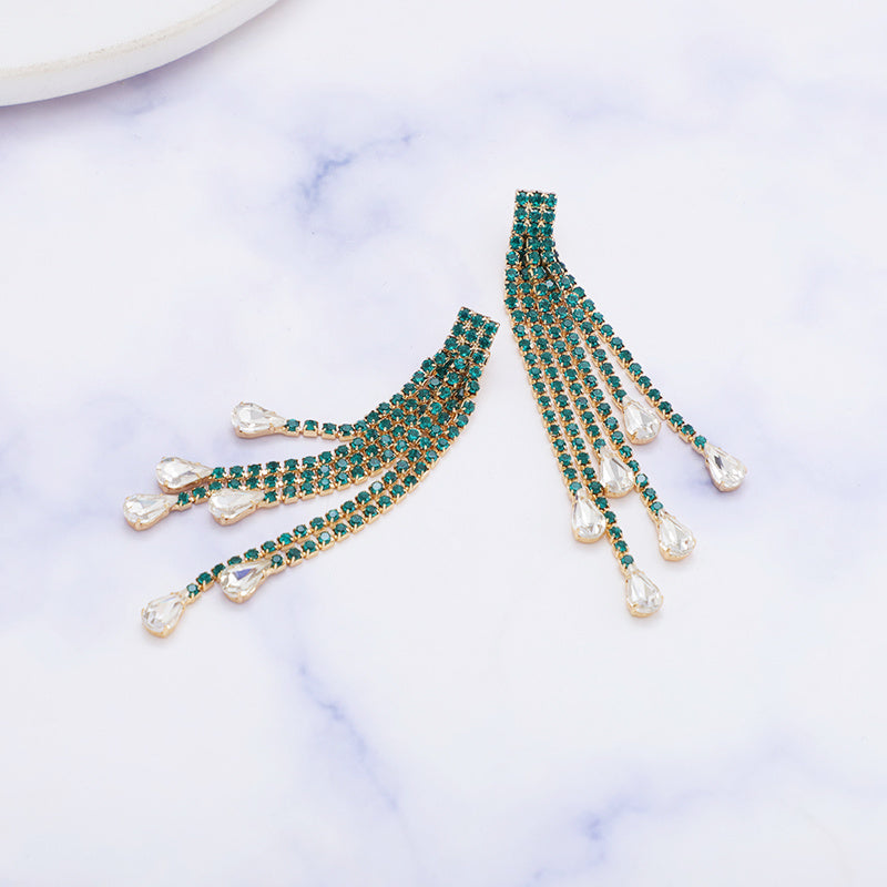 Simple Geometric Alloy Long Tassel Earrings Inlaid Rhinestone Drop Pendant Earrings Party Gift Fashion Jewelry Women