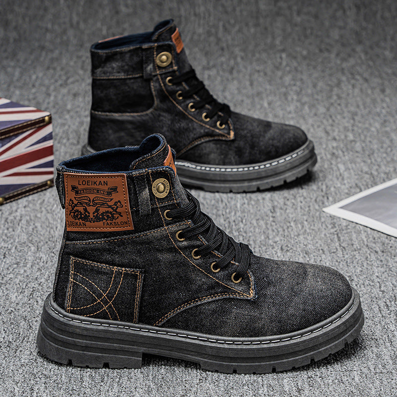 Plus Size Men's Mid-top Denim Casual All-matching Work Clothes Martin Boots