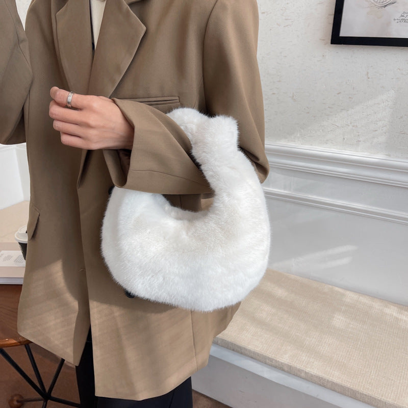 Hand-carrying Plush Tote Solid Color Single-shoulder Bag