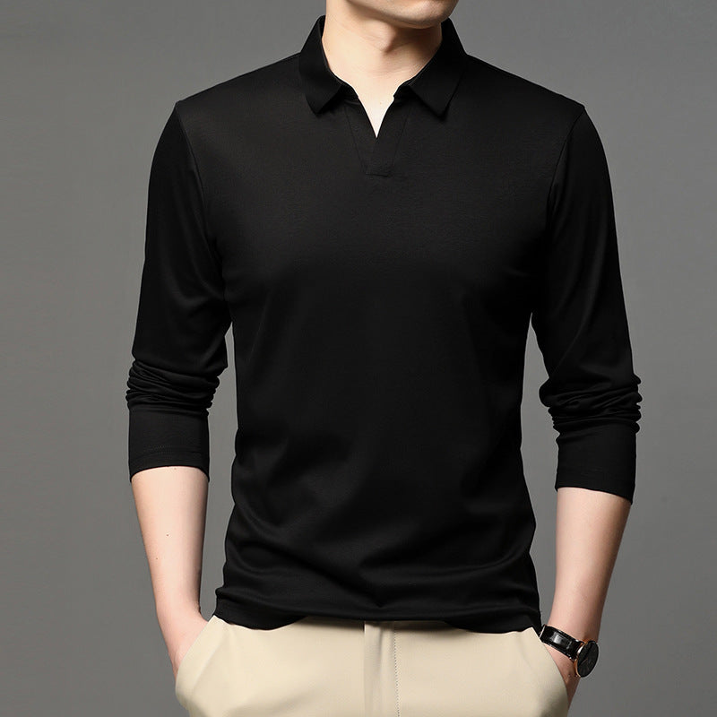 Men's Solid Color Shirt Casual Cotton Lapel Long Sleeve Top