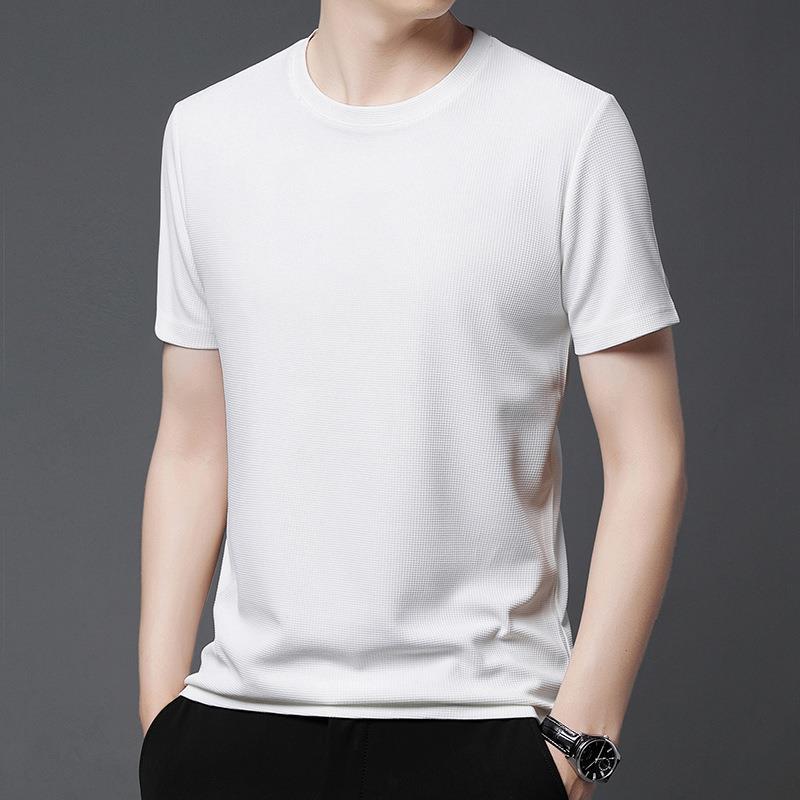 Waffle Short-sleeved T-shirt For Men Loose Crew Neck Top