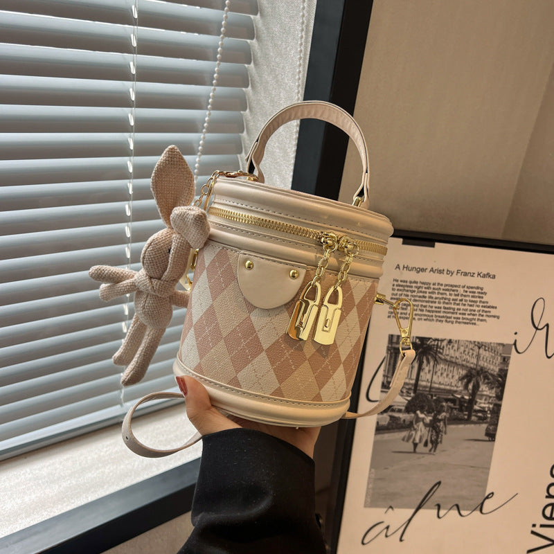 Textured Rhombus Portable Bucket Bag Cylindrical