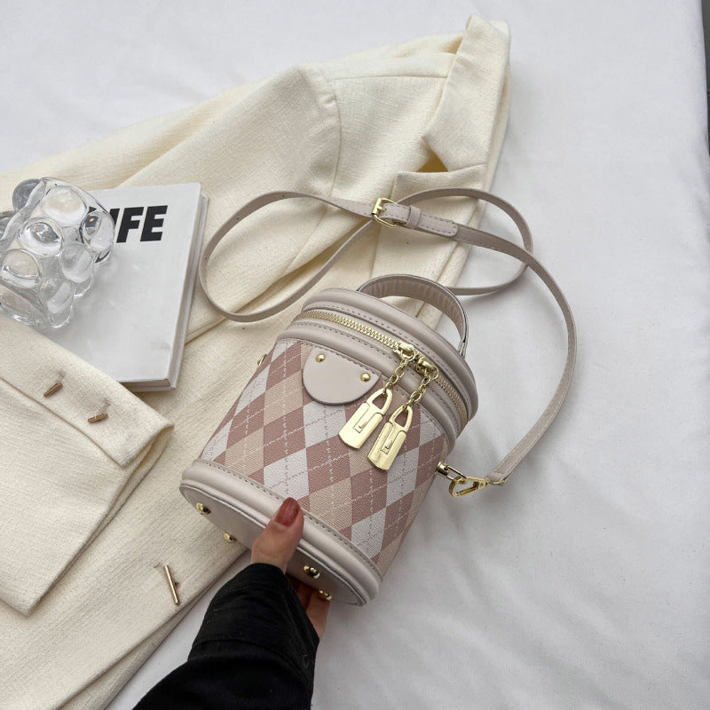Textured Rhombus Portable Bucket Bag Cylindrical