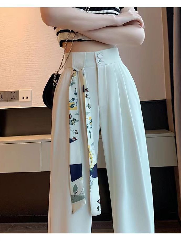 High Waist Loose Narrow Straight Draping Effect Wide-leg Suit Pants