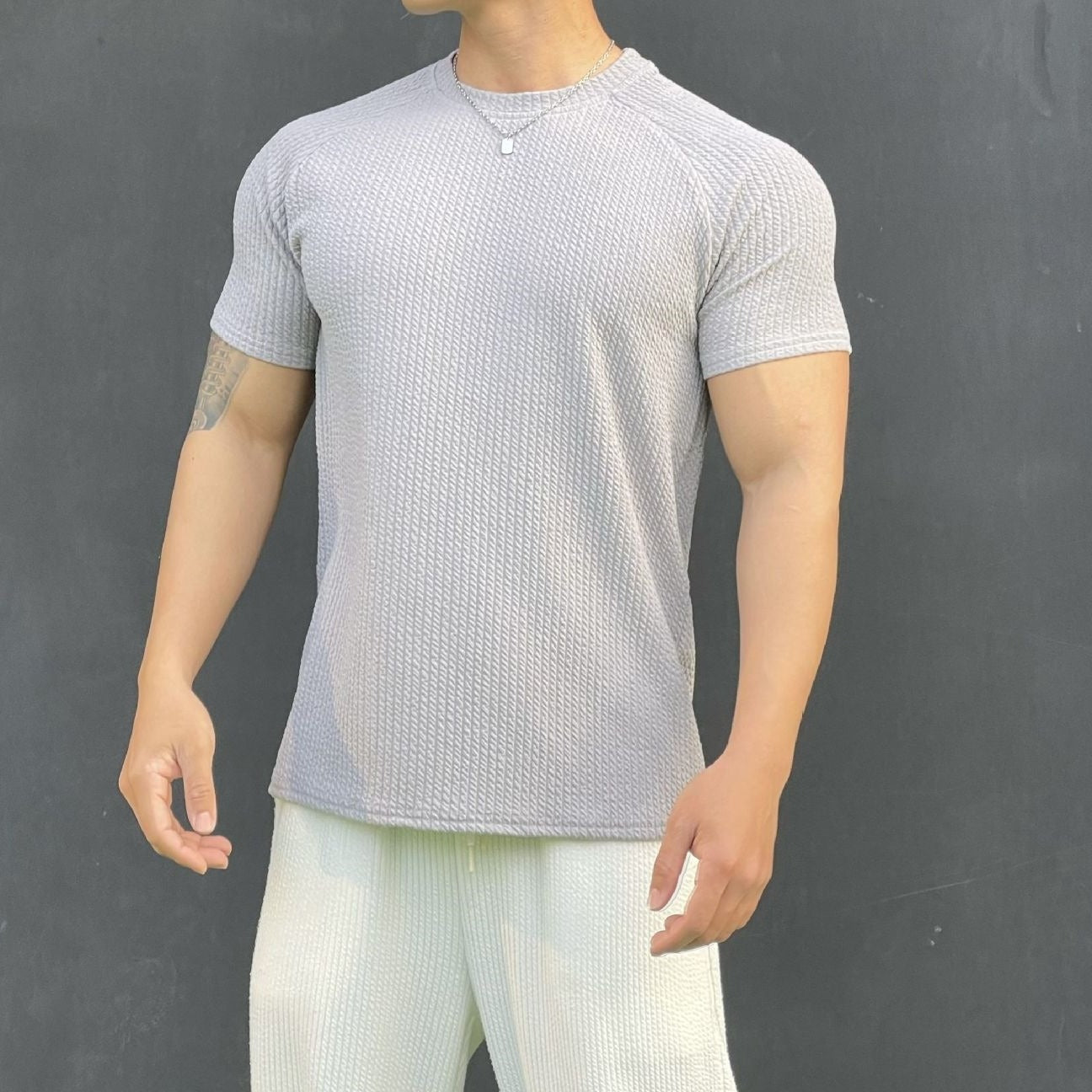 Summer Men's Snake Pattern Short Sleeve Solid Color Casual T-shirt