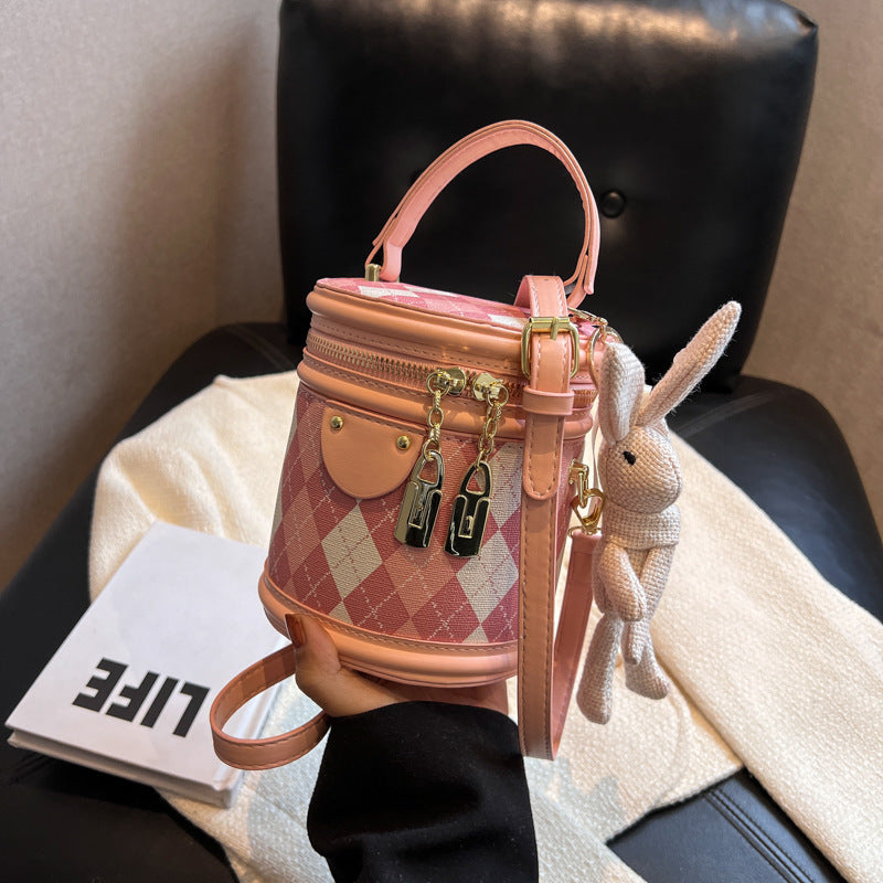 Textured Rhombus Portable Bucket Bag Cylindrical