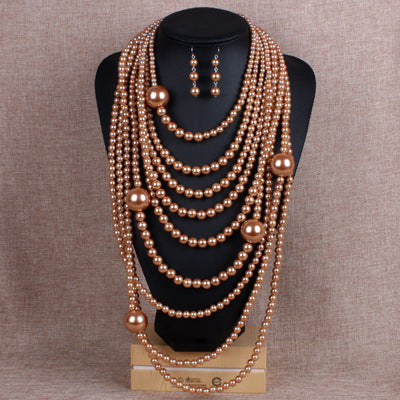 Fashion Exaggerated Multi Layer Pearl Necklace Set