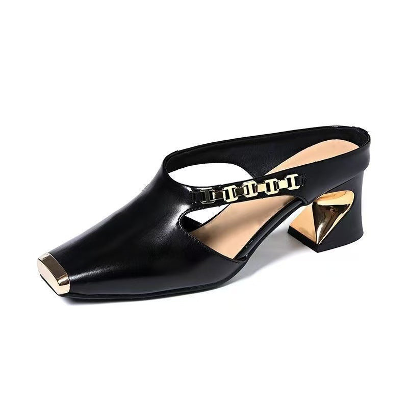 Metal Tilta French Retro Summer Square Toe Sandals