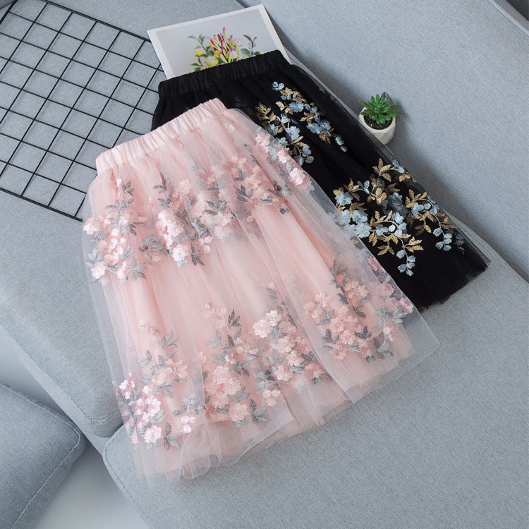 Girls Casual Mesh Floral Tutu Skirt