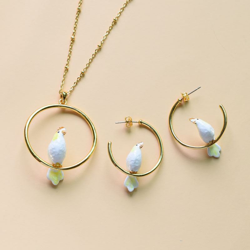 Women's Enamel Bird Stud Necklace Set