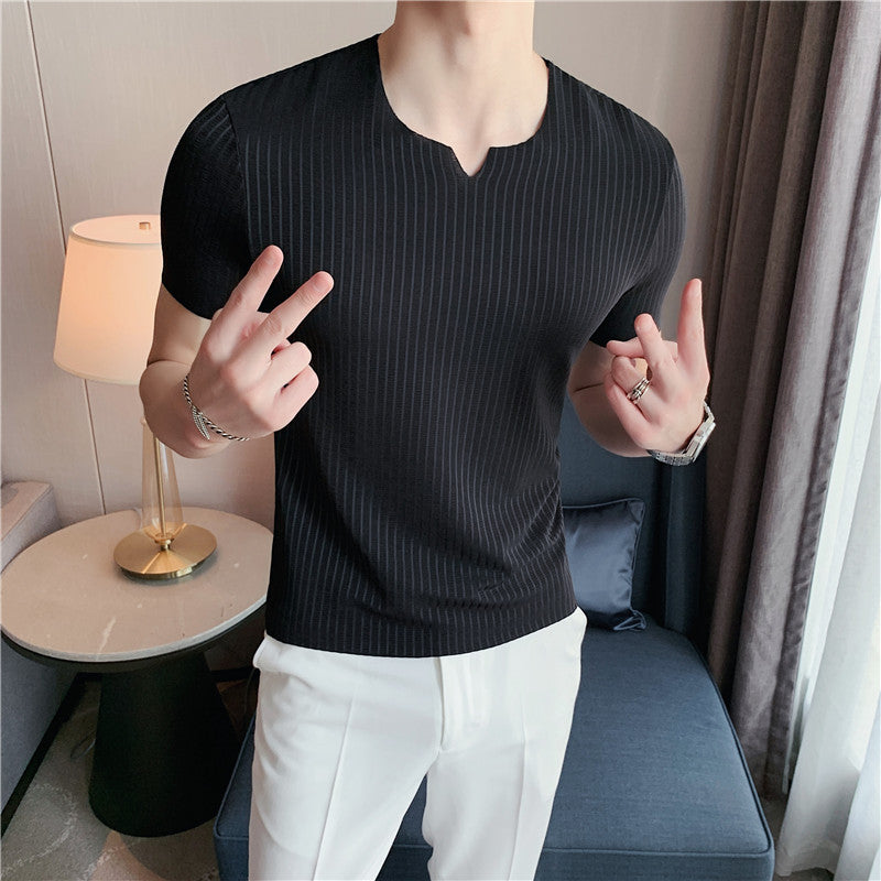 Men's Thin Solid Color V-Neck Fashion Slim T-Shirt