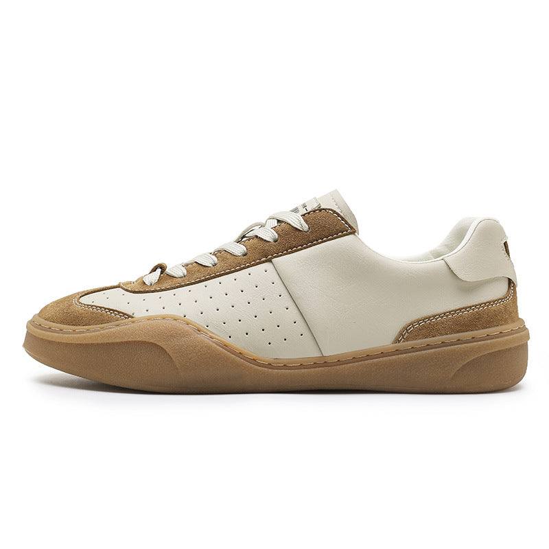Stitching Contrast Color Genuine Leather Platform Flat Casual Board Shoes