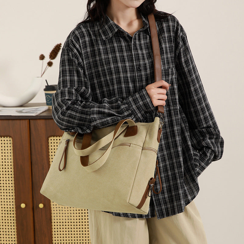 Large Capacity Fashion Casual All-match Retro Canvas Bag For Women  ( Available )