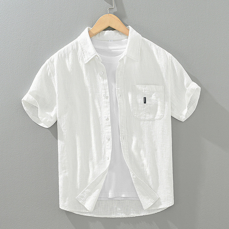 Solid Color Cotton And Linen Casual Fashion Short Sleeve Shirt