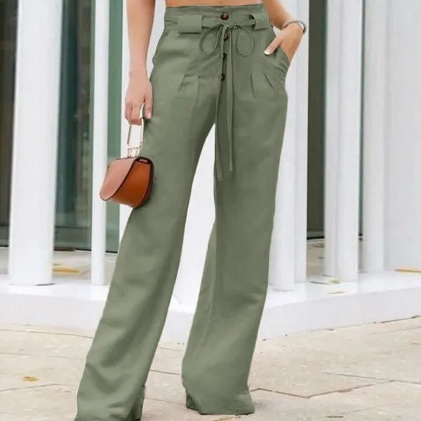 High-waisted Pants Solid-color Loose-fitting Trousers