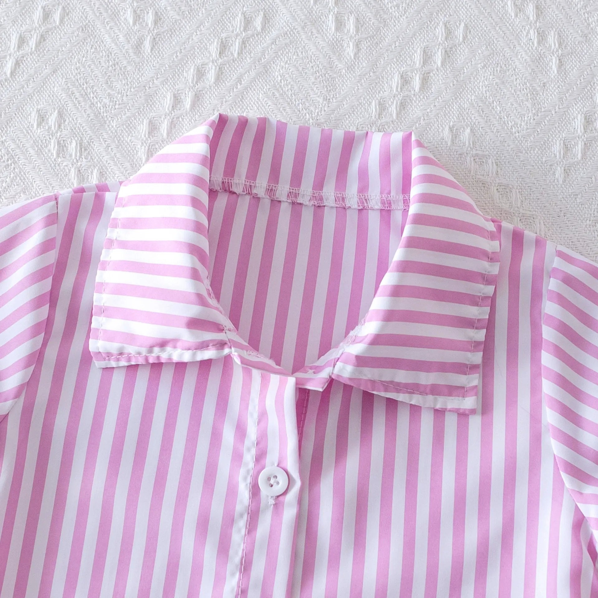 striped cardigan long-sleeved shirt + letter heart print denim trousers suit