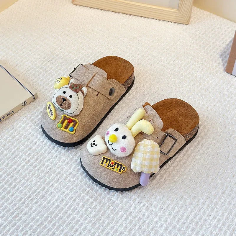 Cute bear plush Birkenstocks closed-toe slippers