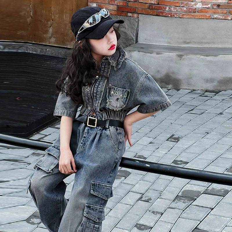 hildren's Korean style cool overalls two-piece suit