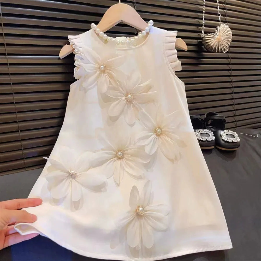 New style sleeveless high-end children's clothing three-dimensional flower princess dress big girl dress
