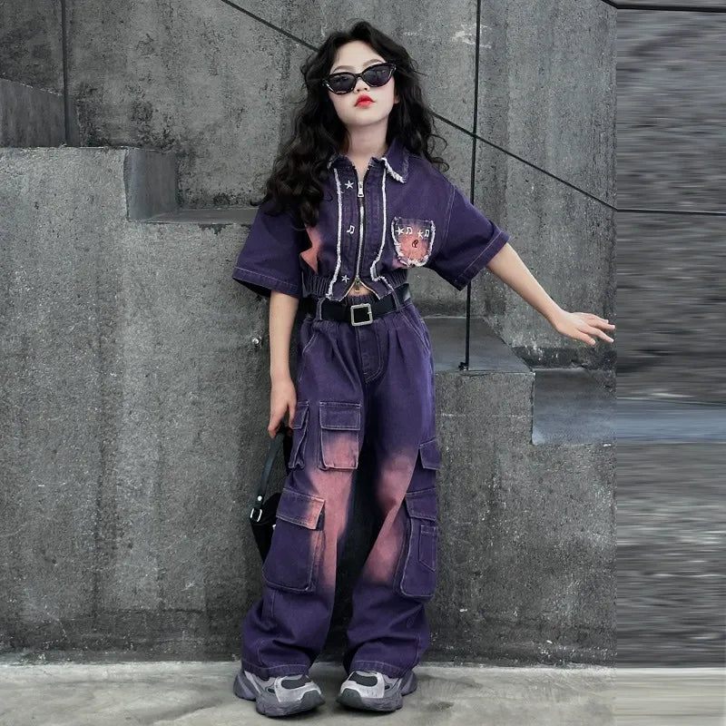 hildren's Korean style cool overalls two-piece suit