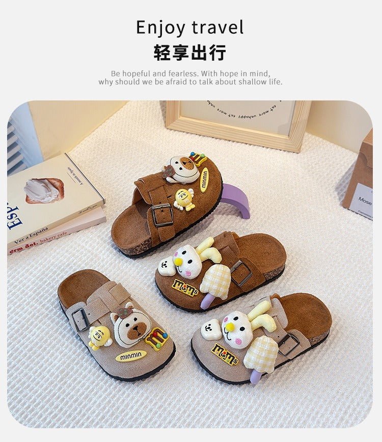 Cute bear plush Birkenstocks closed-toe slippers