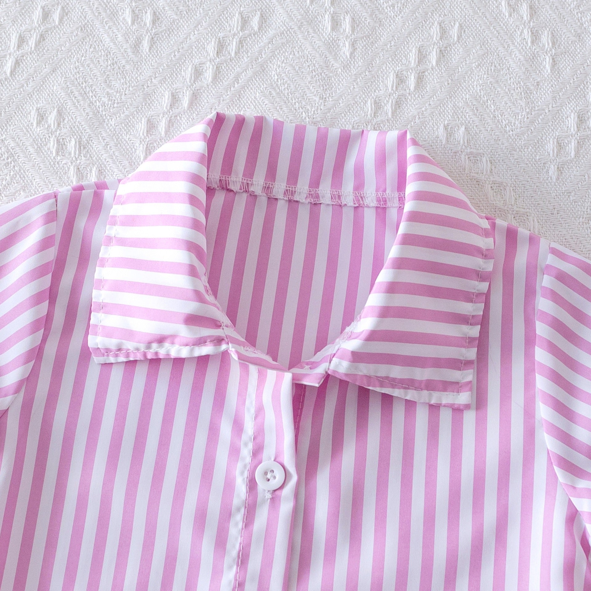 striped cardigan long-sleeved shirt + letter heart print denim trousers suit