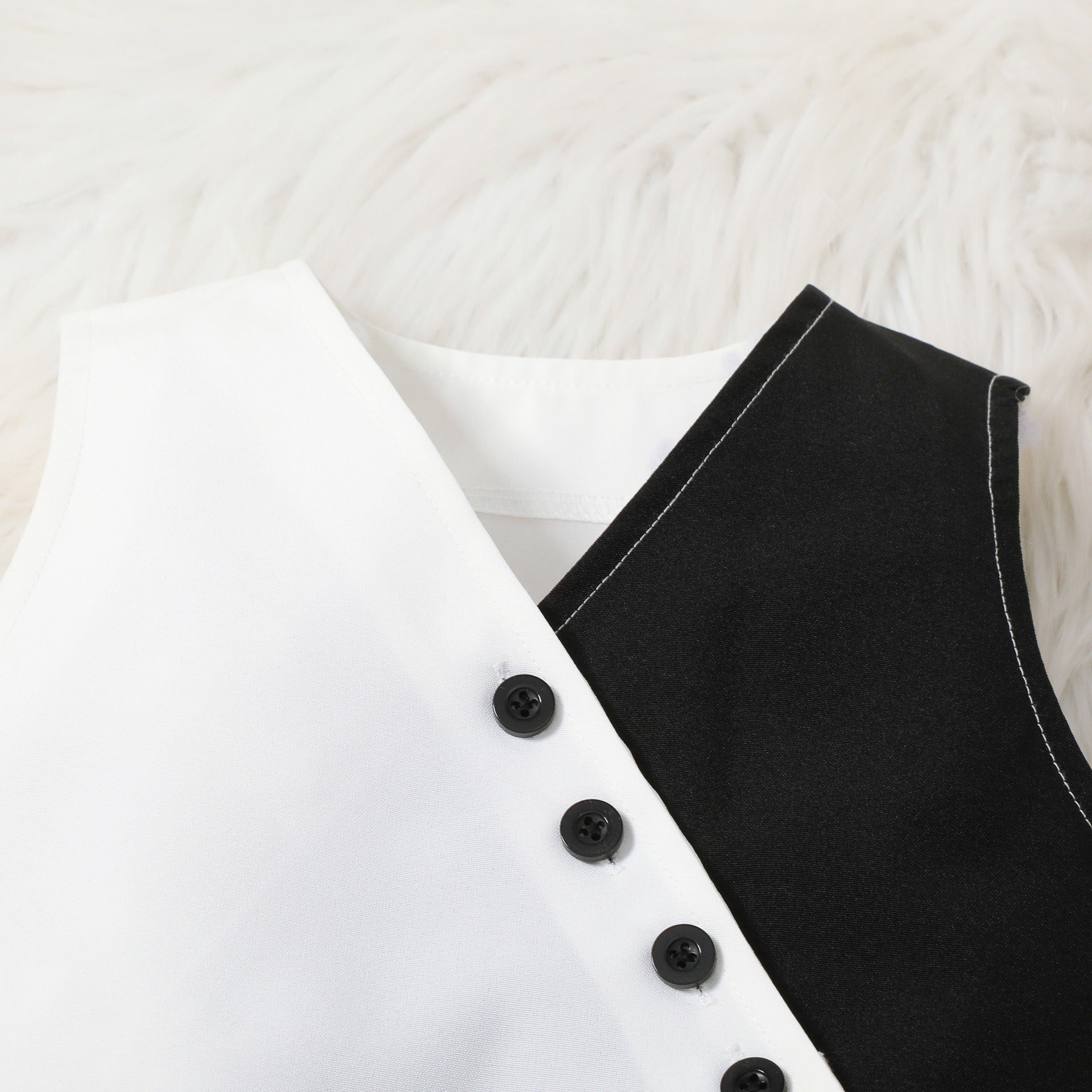 V-neck waistcoat vest top + solid color wide-leg trousers set