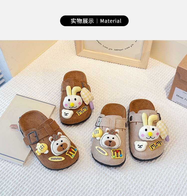 Cute bear plush Birkenstocks closed-toe slippers