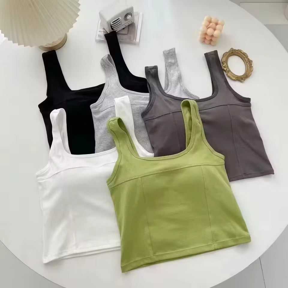 Cropped Woman Summer Square Neck Sleeveless Cotton Beauty Back Bra