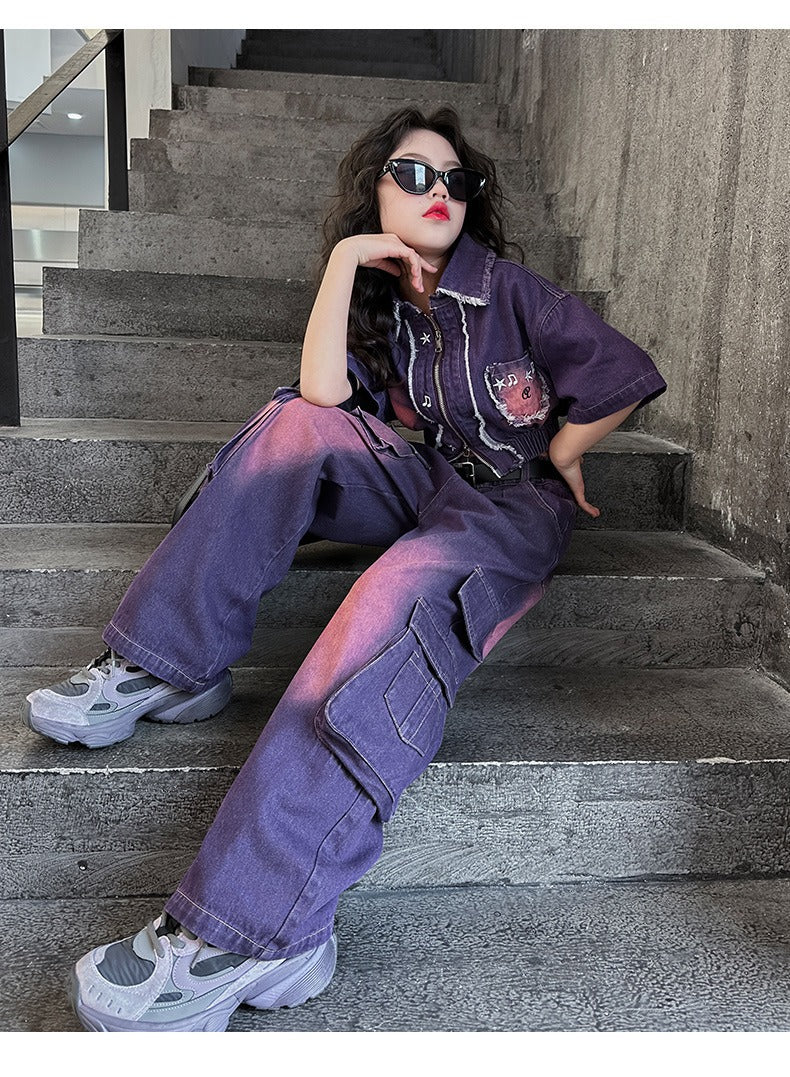 hildren's Korean style cool overalls two-piece suit
