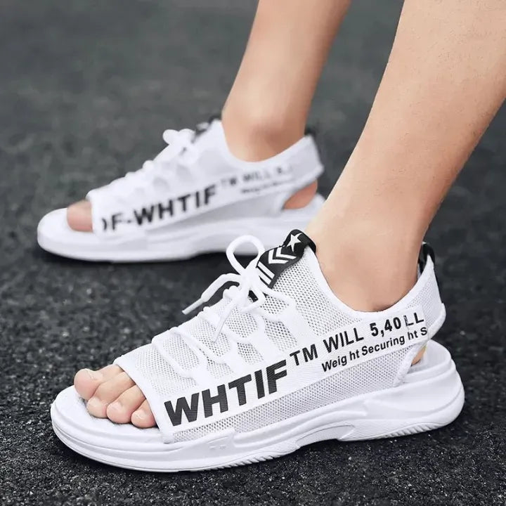 Men Sandals Breathable Shoes Hollow Out Flat Shoes Pull On Sport Outdoor Beach Sandals Shoes Men Roman Shoes Korean Youth Sandals for Men   (Available)