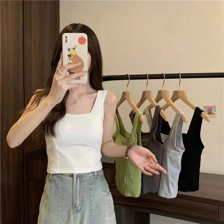 Cropped Woman Summer Square Neck Sleeveless Cotton Beauty Back Bra