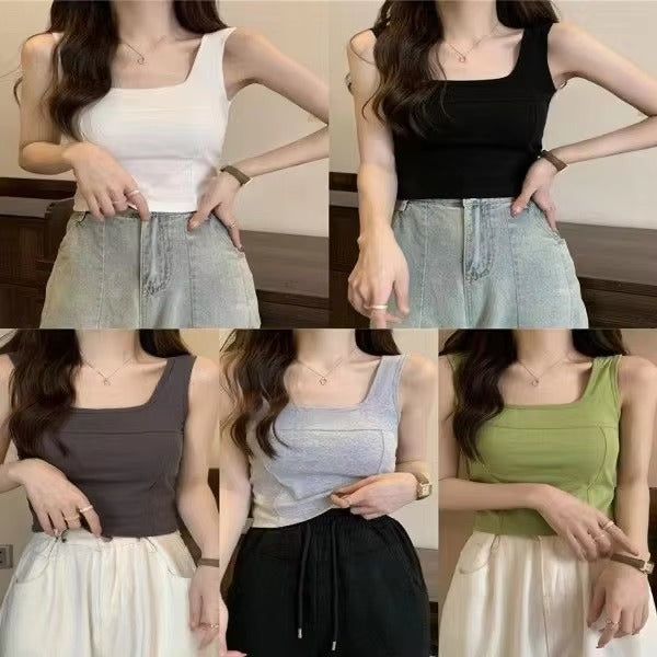 Cropped Woman Summer Square Neck Sleeveless Cotton Beauty Back Bra