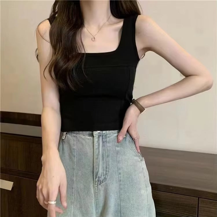 Cropped Woman Summer Square Neck Sleeveless Cotton Beauty Back Bra