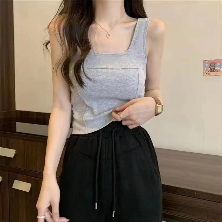 Cropped Woman Summer Square Neck Sleeveless Cotton Beauty Back Bra
