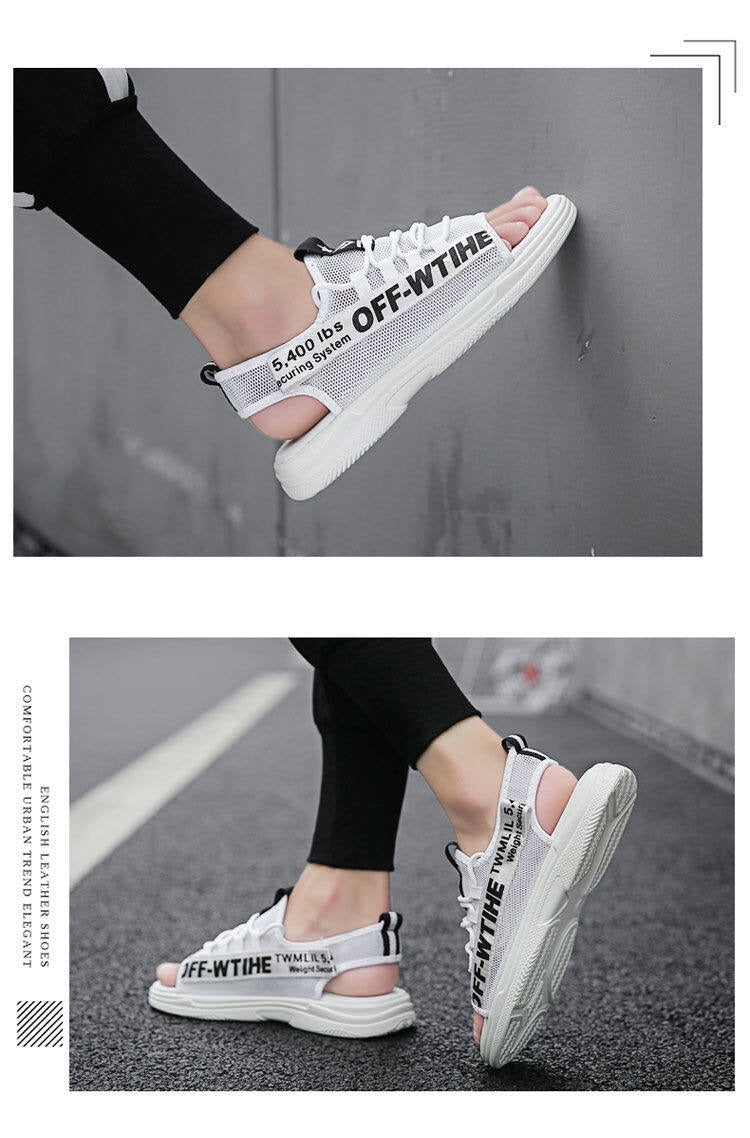 Men Sandals Breathable Shoes Hollow Out Flat Shoes Pull On Sport Outdoor Beach Sandals Shoes Men Roman Shoes Korean Youth Sandals for Men   (Available)