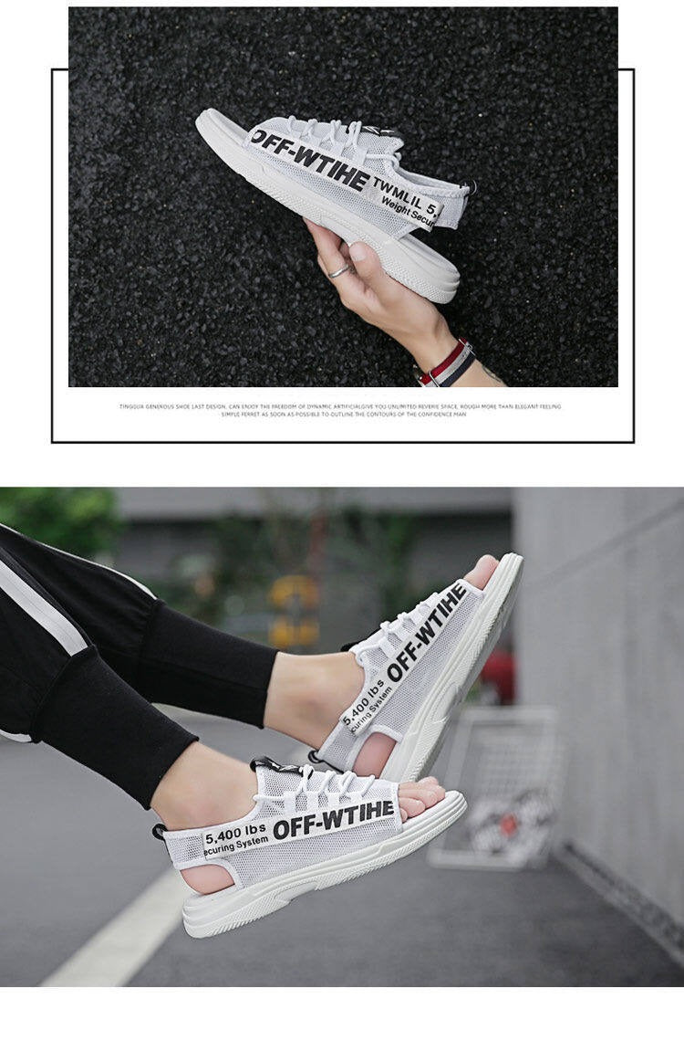 Men Sandals Breathable Shoes Hollow Out Flat Shoes Pull On Sport Outdoor Beach Sandals Shoes Men Roman Shoes Korean Youth Sandals for Men   (Available)
