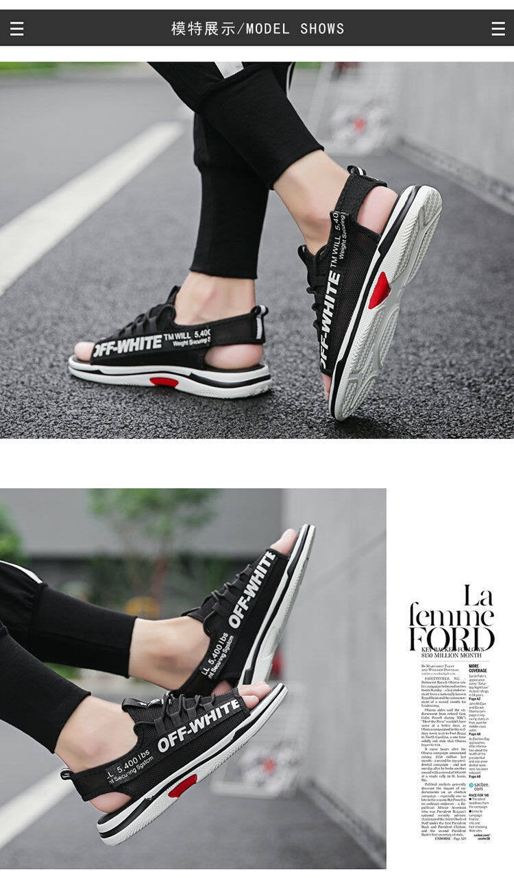 Men Sandals Breathable Shoes Hollow Out Flat Shoes Pull On Sport Outdoor Beach Sandals Shoes Men Roman Shoes Korean Youth Sandals for Men   (Available)